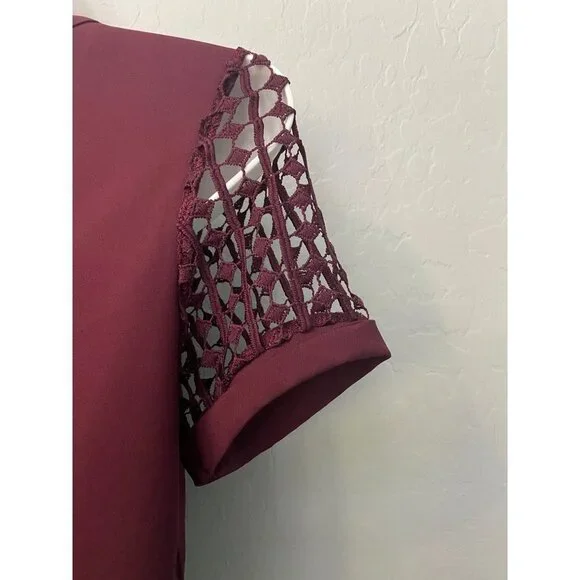 Women's Moral Fiber Burgundy Lace Crochet Zipper Back Blouse - Picture 6 of 8
